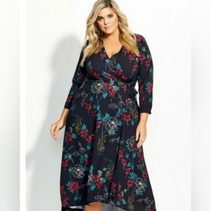 City Chic Black Floral Tiger Wrap Maxi Dress